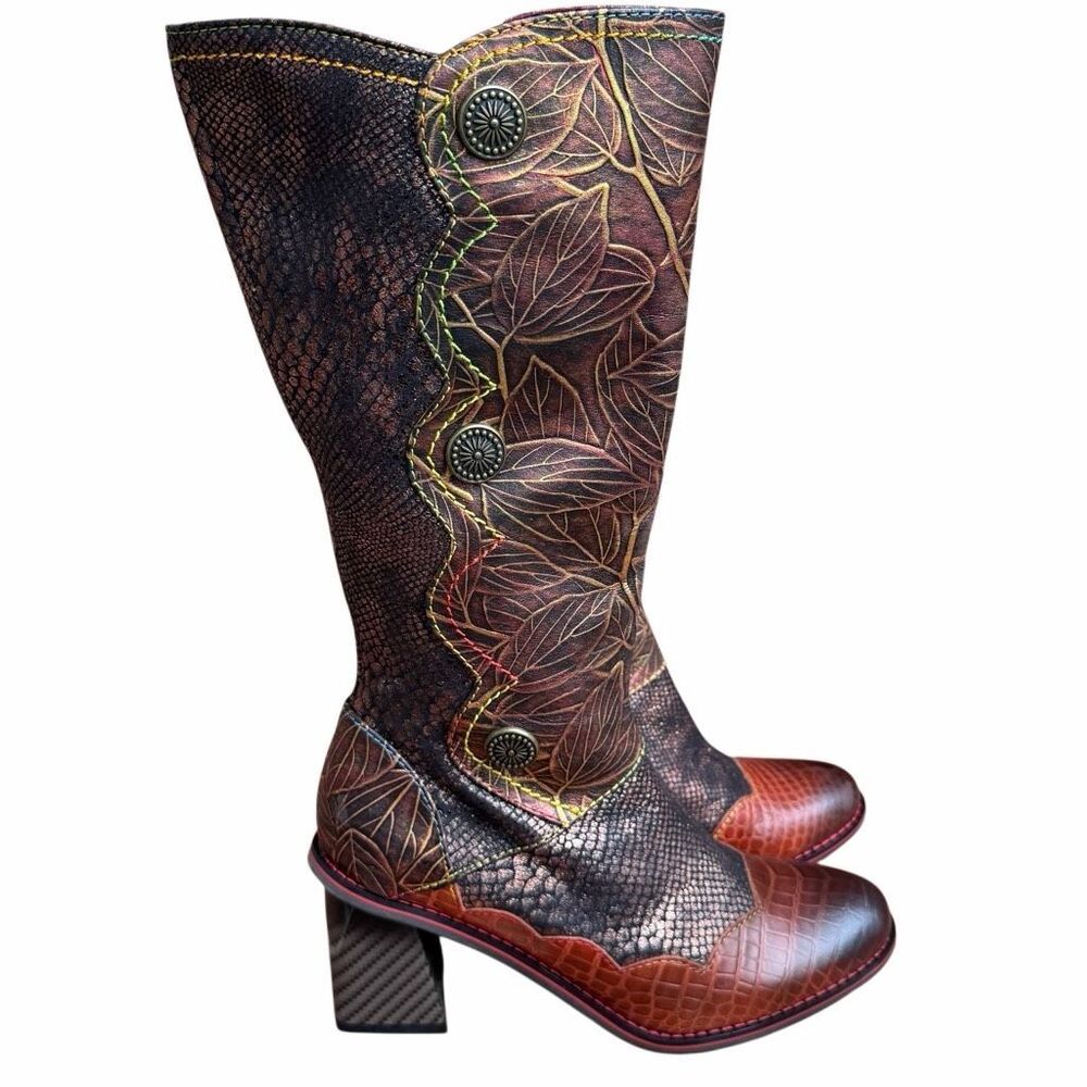 L'Artiste Spring Step Energy Leather Tall Boots Brown Multi boho Women EU 37 6.5